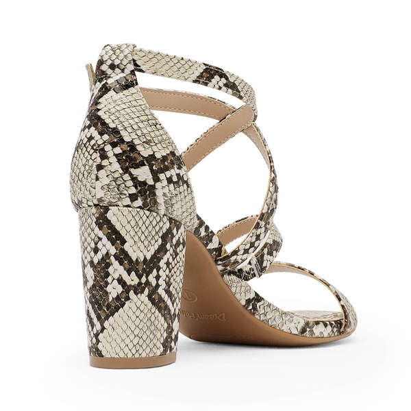 Dressy Chunky Strappy Sandals - BEIGE SNAKE PU - 2